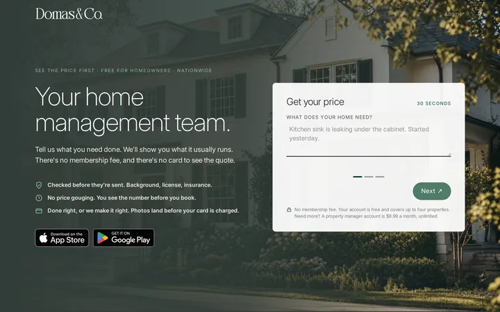 Domas & Co. member signup funnel with the price-first form