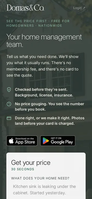 Domas & Co. member signup funnel on a phone
