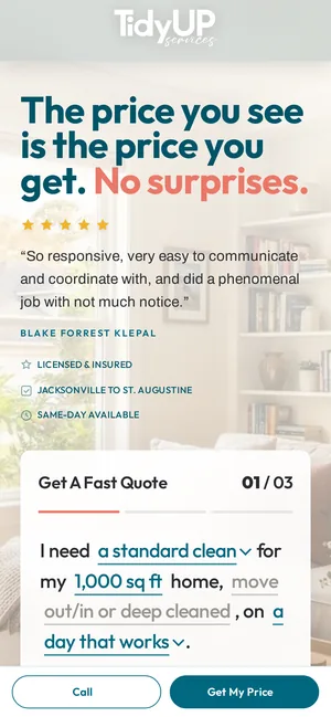 Tidy Up quote funnel on a phone
