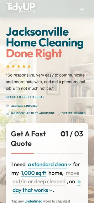 Tidy Up Services website on a phone