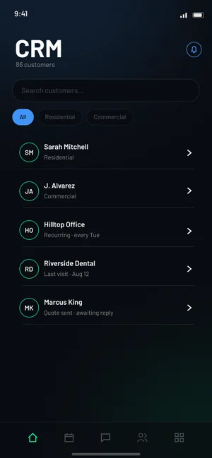 Xaedros app, CRM customer list